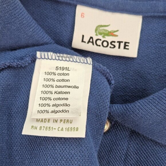 Lacoste Polo Shirt Crocodile Logo Blue 100% Cotton Short Sleeve Mens Size 6 Golf - Picture 8 of 10